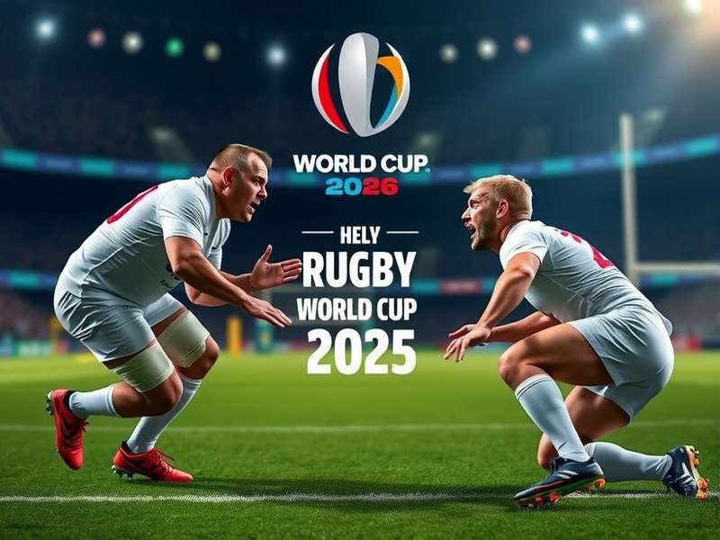 Rugby World Cup 2025 Draw Ceremony on stage with officials and balls