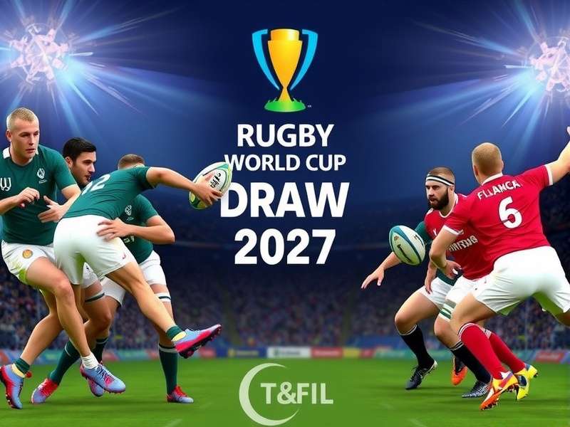 Rugby World Cup trophy on a field