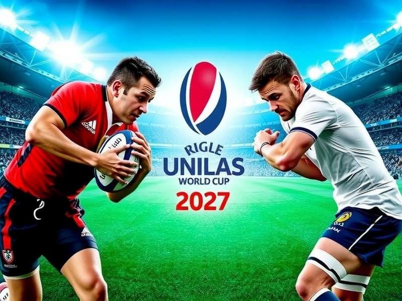 Rugby ball on the field with stadium in background