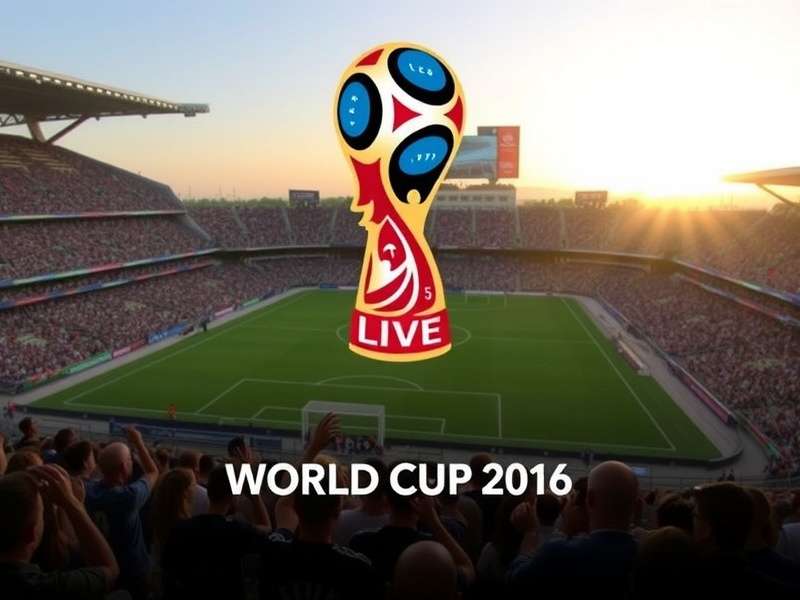 FIFA World Cup Draw ceremony stage with trophies and flags