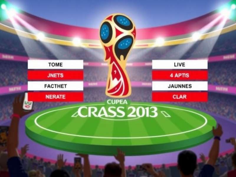 World Cup Draw ceremony with trophies and flags