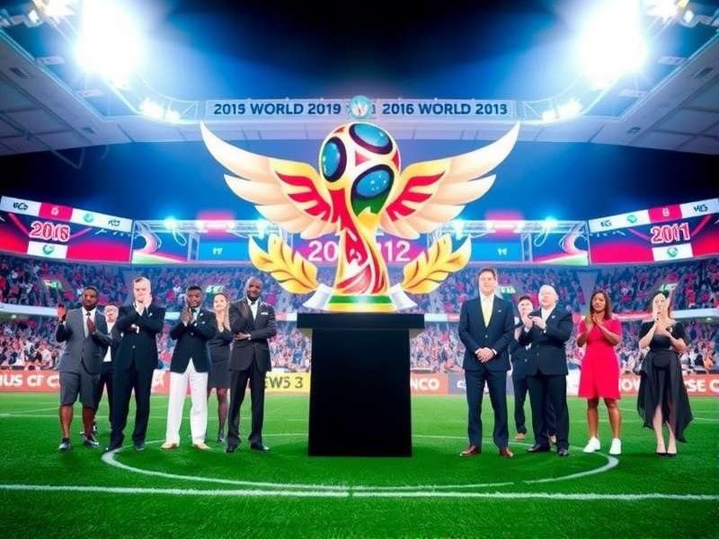 World Cup Draw ceremony with officials and trophies