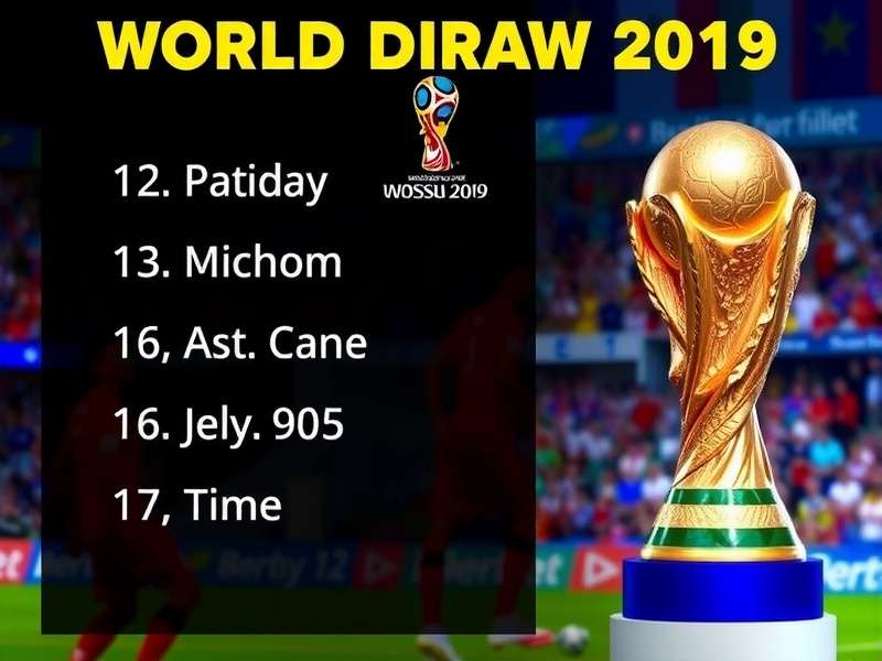 World Cup Draw ceremony stage with FIFA trophies and flags